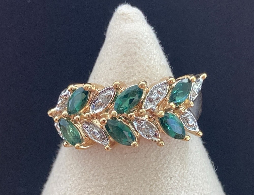 Sterling Silver ~ ROSS SIMONS Green CZ Pave Ring Size 7.75 Gold 4.4 g