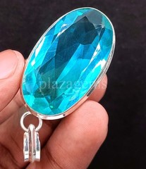 81.05 Carat Natural Blue Topaz Certified Oval 925 Solid Silver Pendant Gems 5ARZ