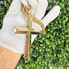 Vintage Whiting Davis Gold Tone Chunky Cross Faux Stones Long Pendant Necklace