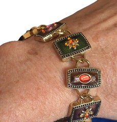 Napier enamel rectangular panel bracelet black base colored cabachons stones