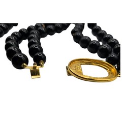 Vintage Necklace Black Beaded Gold Tone Clasp Double Strand 26″ SKU2510