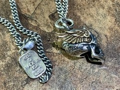 VINTAGE King Baby Studio Sterling Silver MERCURY SKULL Necklace 24″ Rare Bad Azz