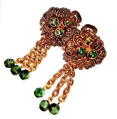 Vintage Filigree and Rhinestone Dangle Earrings W. Germany