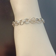 Vintage Sterling Silver Circle Link Bracelet Modernist Minimalist Toggle Round