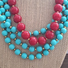 Vintage Red Lucite 30″ & Turquoise Acrylic Bead 60″ Necklace Lot opera Boho