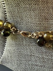Vintage Triple Strand Statement Necklace Glass Bead Chain Gold Tone Boho Career