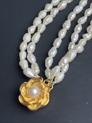 Vintage 5 Strand 23” Freshwater Pearl Necklace Sterling Silver Flower Clasp