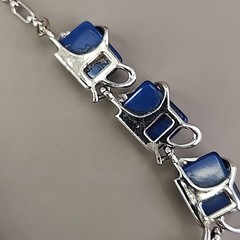 Vintage Thermoset Necklace Clip On Earrings Set Blue Silver Tone 15″