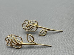 Vintage Rosalie Rose Flower Cottagecore Gold Vermeil 925 Long Stem Drop Earrings