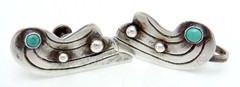 Vintage 1930s Taxco Mexico Mexican Sterling Silver Turquoise Wing Earrings 27553
