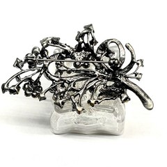 VTG Floral Spray Bow Pin Brooch Sparkling AB Peridot Green Crystal Rhinestones