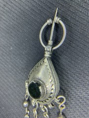 Moroccan Berber Fibula Tiznit Pendant Brooch Silver/ Green Gem *Read* 🌙