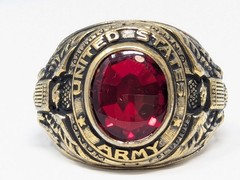Vintage US Army Military Gold Plated Ring Red Faceted Stone Karatclad Size 10.5