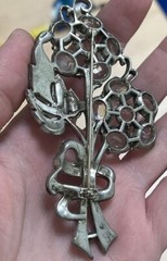 Vintage Staret Signed Enamel Inset Flower Clear Rhinestone Brooch Pin Rare