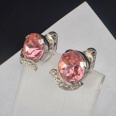 Little Vintage Eisenberg Crystal Pink Rhinestone Rhodium Finish Clip Earrings