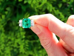 Antique 2.21Ct Emerald and 0.60Ct Diamond, 18k Yellow Gold Ring Circa 1935