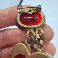 Vintage Large Heart Shaped Pin Red Copper
