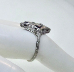 Antique Art Deco 1920’s Belais 18k Diamond & French Cut Blue Stone Ring