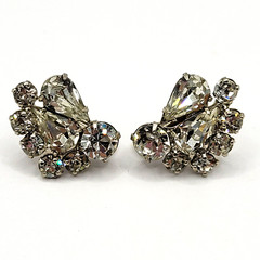 Clear Rhinestone Climber Sparkle Prism Fancy Event Vintage Screwback Earrings