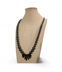 Vtg Art Deco Style Hematite Fringe Statement Necklace 30″ Whimsigoth Witchy 110g