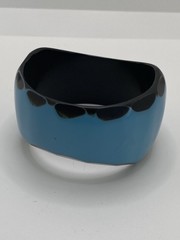 Vintage Black And Blue Carved Asymmetrical Geometric Statement Bangle Bracelet