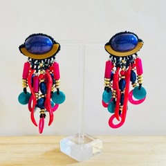 VTG 80s Over the Top Neon Abstract Earrings Dangle Pierced Statement Lucite Rare
