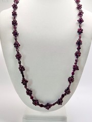 Vintage Garnet Stone Cluster Beaded Necklace 26” Length