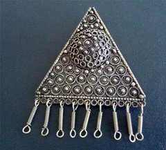 SILVER-935 PENDANT/BROOCH FROM ISRAEL-TRIANGLE SHAPE WITH DANGLES-VINTAGE