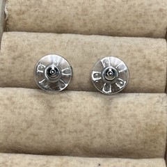 Vintage Crystal Flower Earrings 5 Petal Flower Stud Silver tone 1/2 In Wide