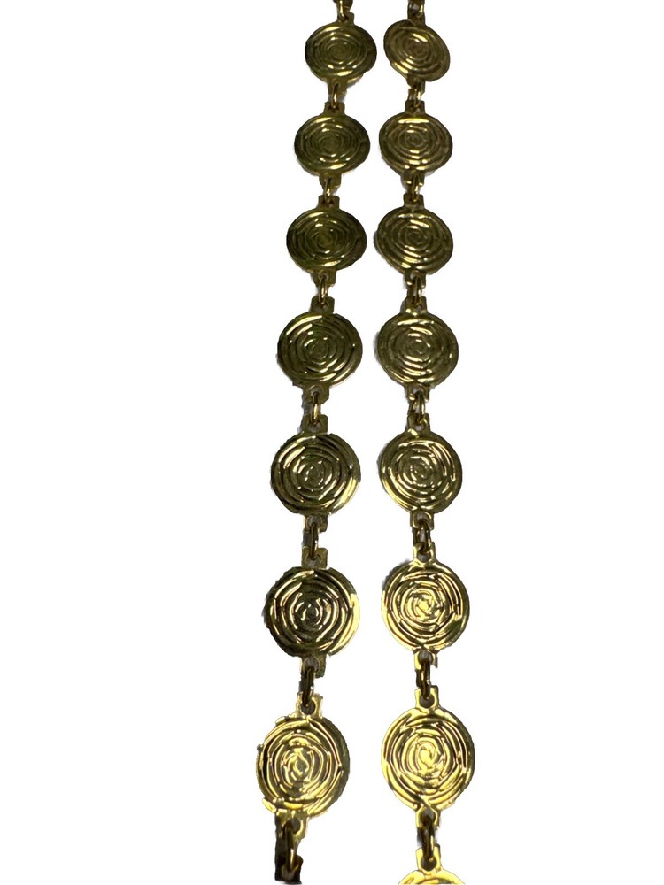 Liz Claiborne Signed Vintage 32″ Double Strand Gold Tone Coin Disc Necklace