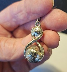 Gray Glass Faux Pearl Silver Tone Metal Dangle Pierced Earrings Vintage