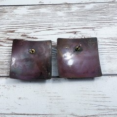 Vintage Earrings for Pierced Ears Square Shape – Bent with Heavy Tarnish