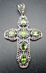 Peridot & Filigree Cross Pendant – 2 inches Long