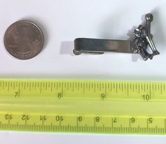 Vtg Silver-tone Tie Bar Clip: Sullen Man in Top Hat Holding Bent Street Lamp