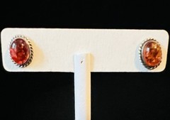 Lot of 6 Pairs Sterling Silver Baltic & Green AMBER Pierced Earrings Stud & Drop