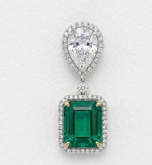 4CT Emerald Cut Real Green Emerald Drop Two-Stone Earring 14K Two-Tone Gold Over