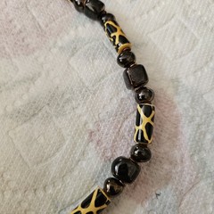 Black Yellow Safari Pattern Bead Necklace Tribal Style Mixed Beads