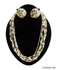 Vintage 7 Strand Faux Pearls Multicolor Lucite Beads Necklace Earrings Set