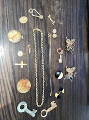 Vintage Lot 17 Pieces Parts Necklace Keys Pendants Buttons Butterfly Magnets