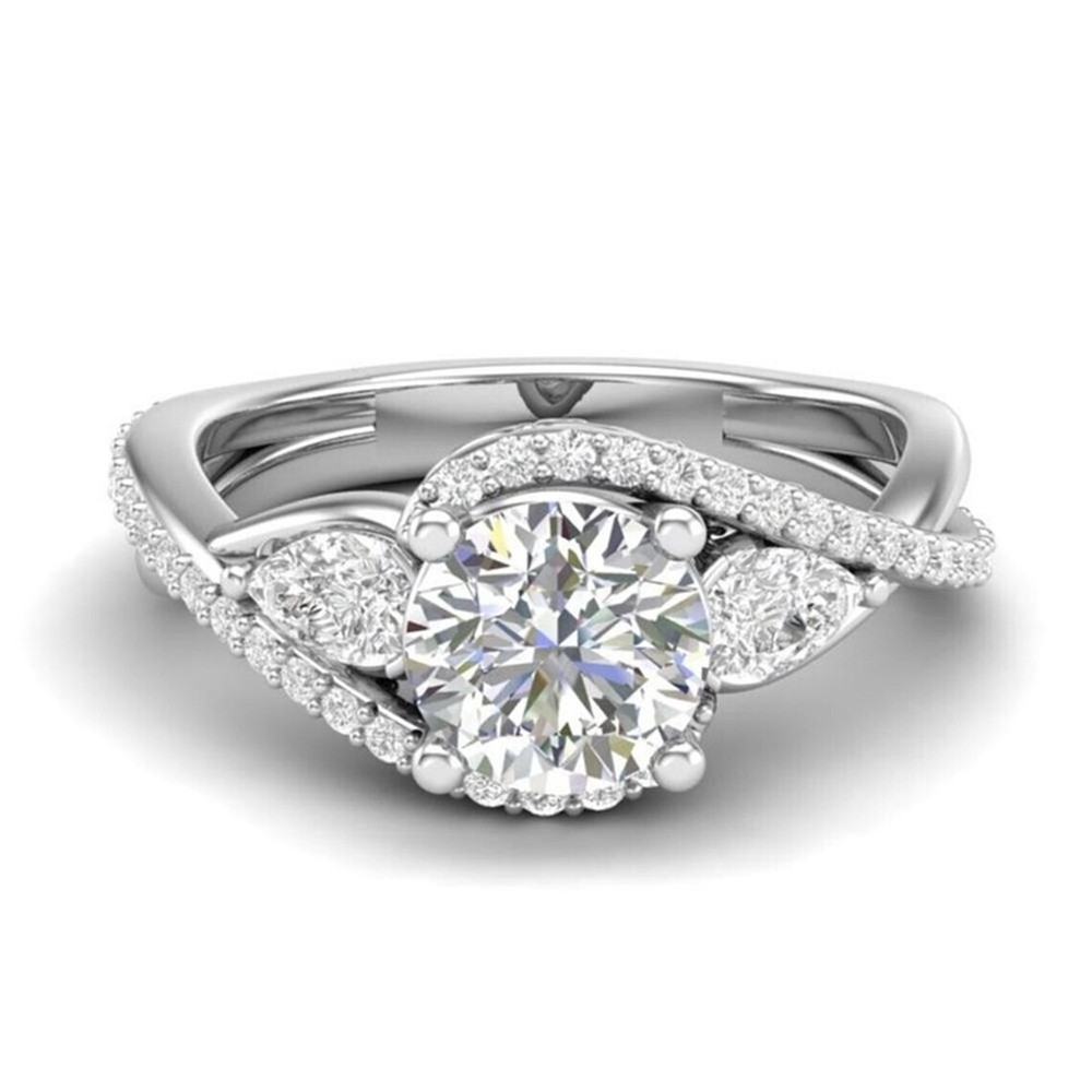 Art Deco Round Cut Lab Created Diamond Bypass 925 Silver Engagement Gift Ring