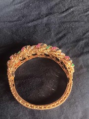 18k Sokid Yellow Gold Bangle Bracelet Diamonds Emeralds Sapphires Rubies