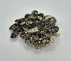 Vintage Weiss Smoky Gray Rhinestone Brooch Pin and Earrings Signed Beautiful