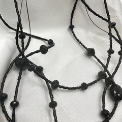 Vintage 90s Black Glass Multi Strand Layered Statement Necklace Boho Chic Goth