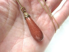 Vintage Gold-Filled Goldstone Tear Drop Pendant Necklace ETC10290