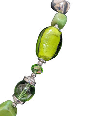 VTG 21″ Glass Gemstone Green & Silver Artisan Beaded Necklace Crab Clasp Bold