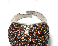 Vintage Dome Cocktail Ring Amber Glitter Rhinestone Pave Adjustable