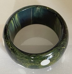 Vtg Spinach Green Marble Polka Dot Bakelite Wide Bangle Bracelet Tested 100grams
