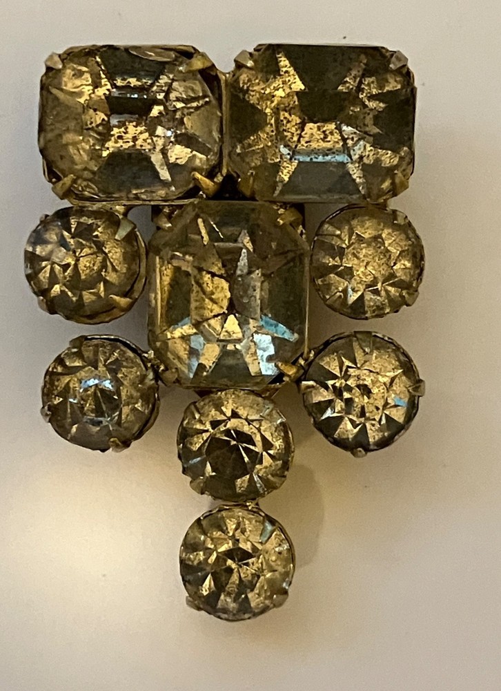 Vintage Signed LISNER Gold Tone Topaz Champagne Rhinestone Dress Clip Pin