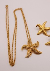 Vtg Avon Textured Starfish Necklace & Earring Set Ocean Beach Nautical