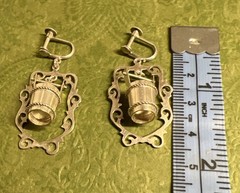 Vintage 1950s Wishing Well Bucket 925 Sterling Silver Screw Back Earrings 6.24g